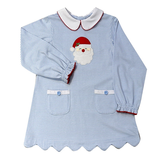 Blue Stripe Scalloped Santa Dress