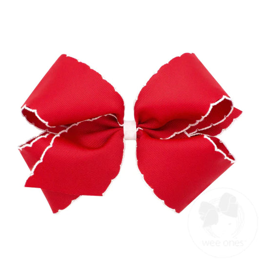 Wee Ones King Grosgrain Hair Bow With Contrasting Moonstitch Edges & Wrap