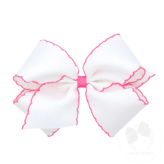 Wee Ones King Grosgrain Hair Bow With Contrasting Moonstitch Edges & Wrap