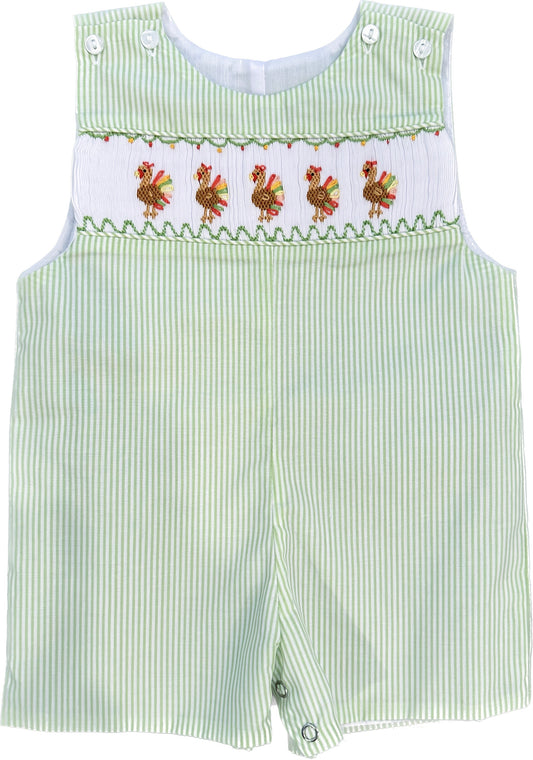 Green Stripe Turkey Smocked Shortall