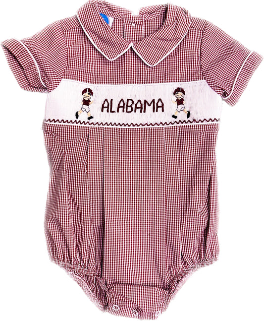 Crimson Gingham Smock Alabama Football Boys Bubble