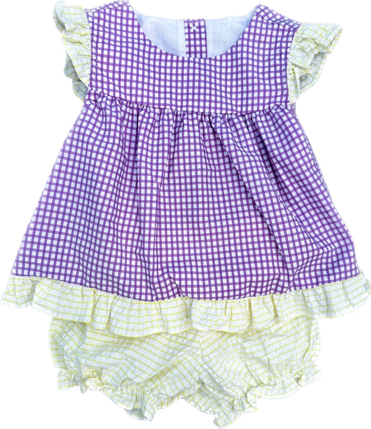 Purple & Yellow Gingham Bloomer Set