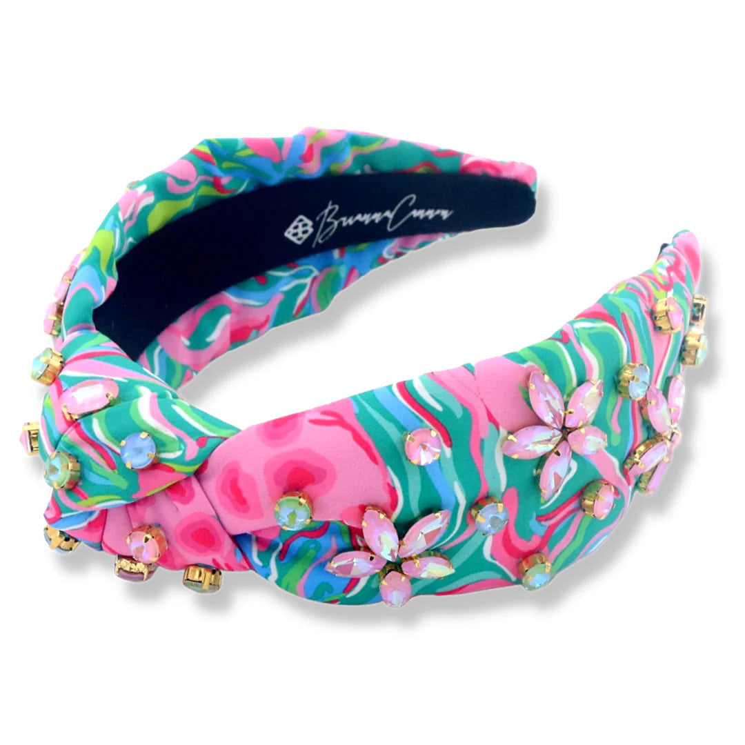 Brianna Cannon Bright Floral Adult Headband W/ Pink Flower Crystals